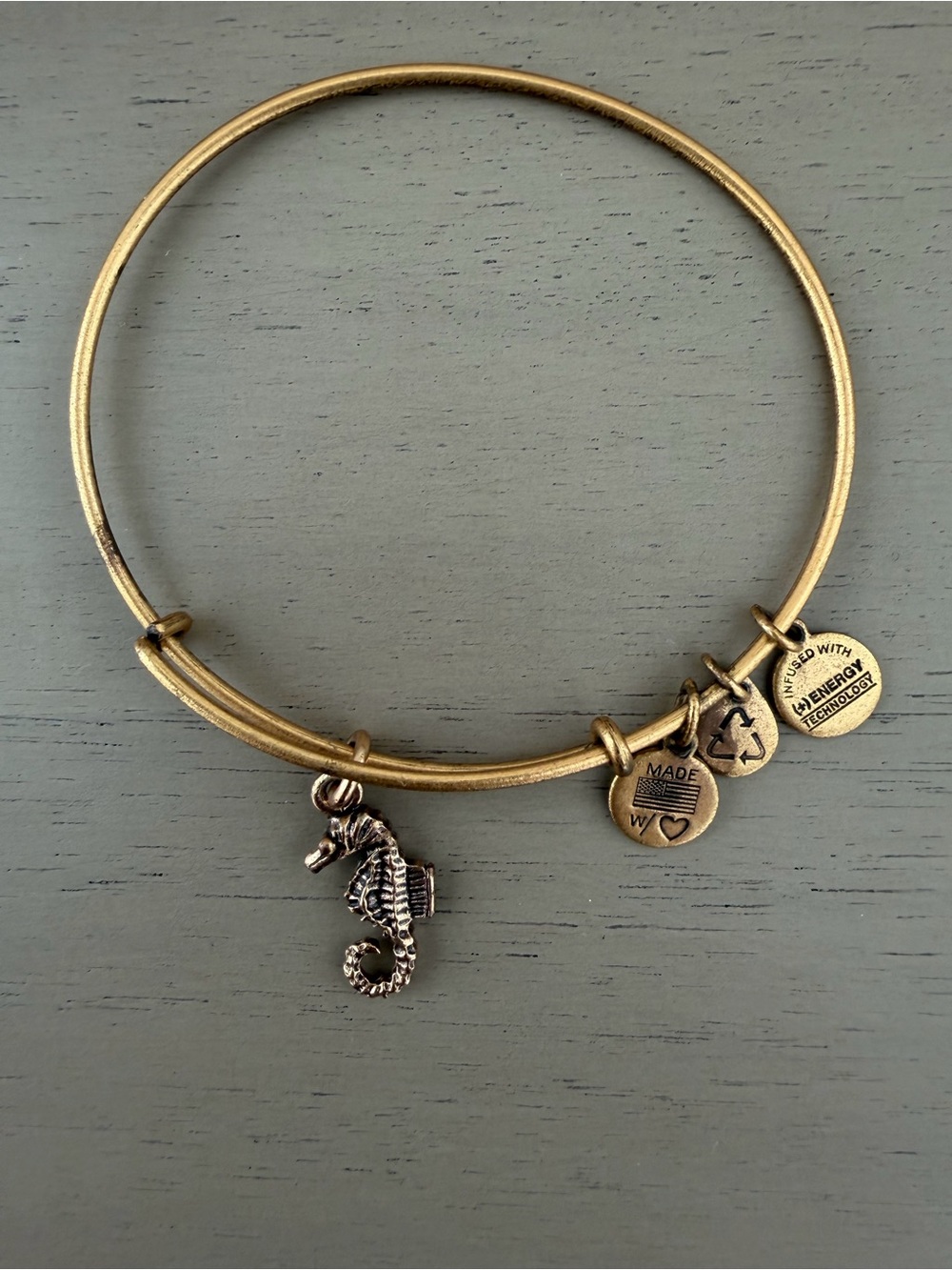 Alex and Ani Gold Seahorse Charm Adjustable Bangle